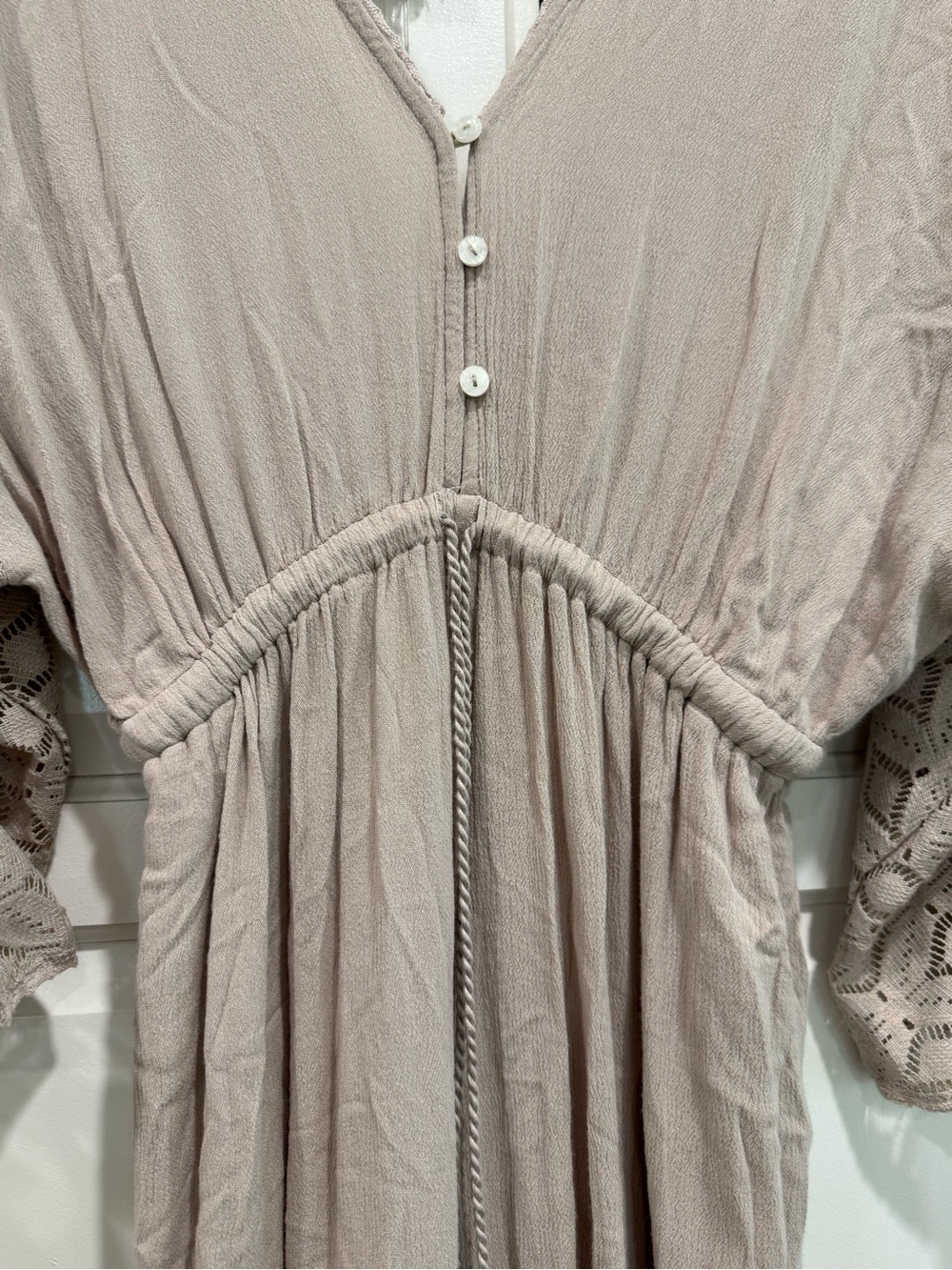 Miou Muse Bohemian Jumpsuit Wide Leg Crochet Cream Beige Size Medium - Picture 7 of 9